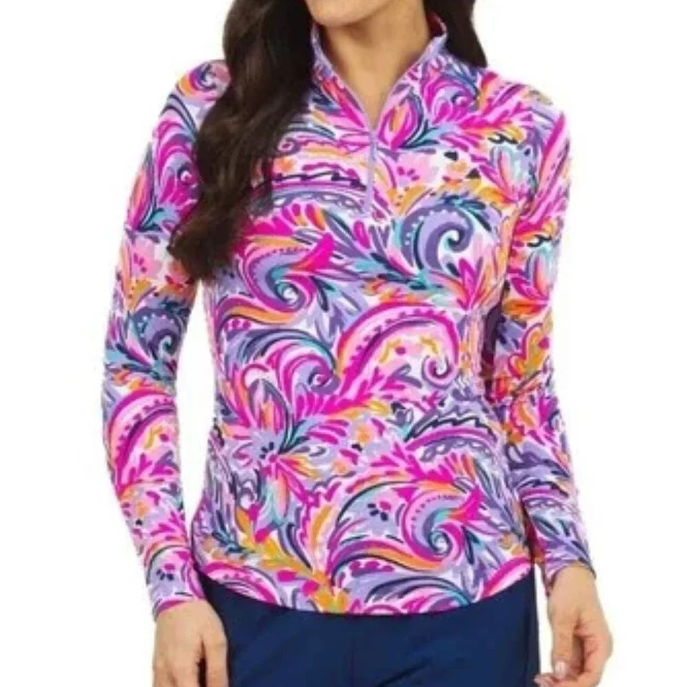 IBKUL Aubrey Mock Neck Top Long Sleeve Zip Pullover. Sz: XS